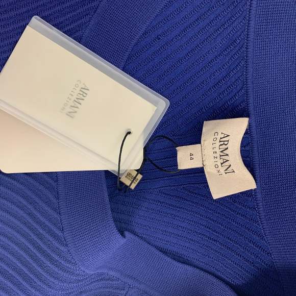 ARMANI COLLEZIONI Blue Viscose Blend Ribbed Cap Sleeves Dress - Picture 5 of 5